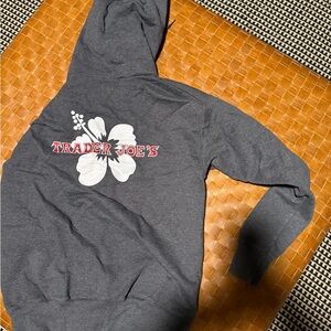 Trader Joe's Women's Dark Gray Hoodie Jacket with Floral Logo